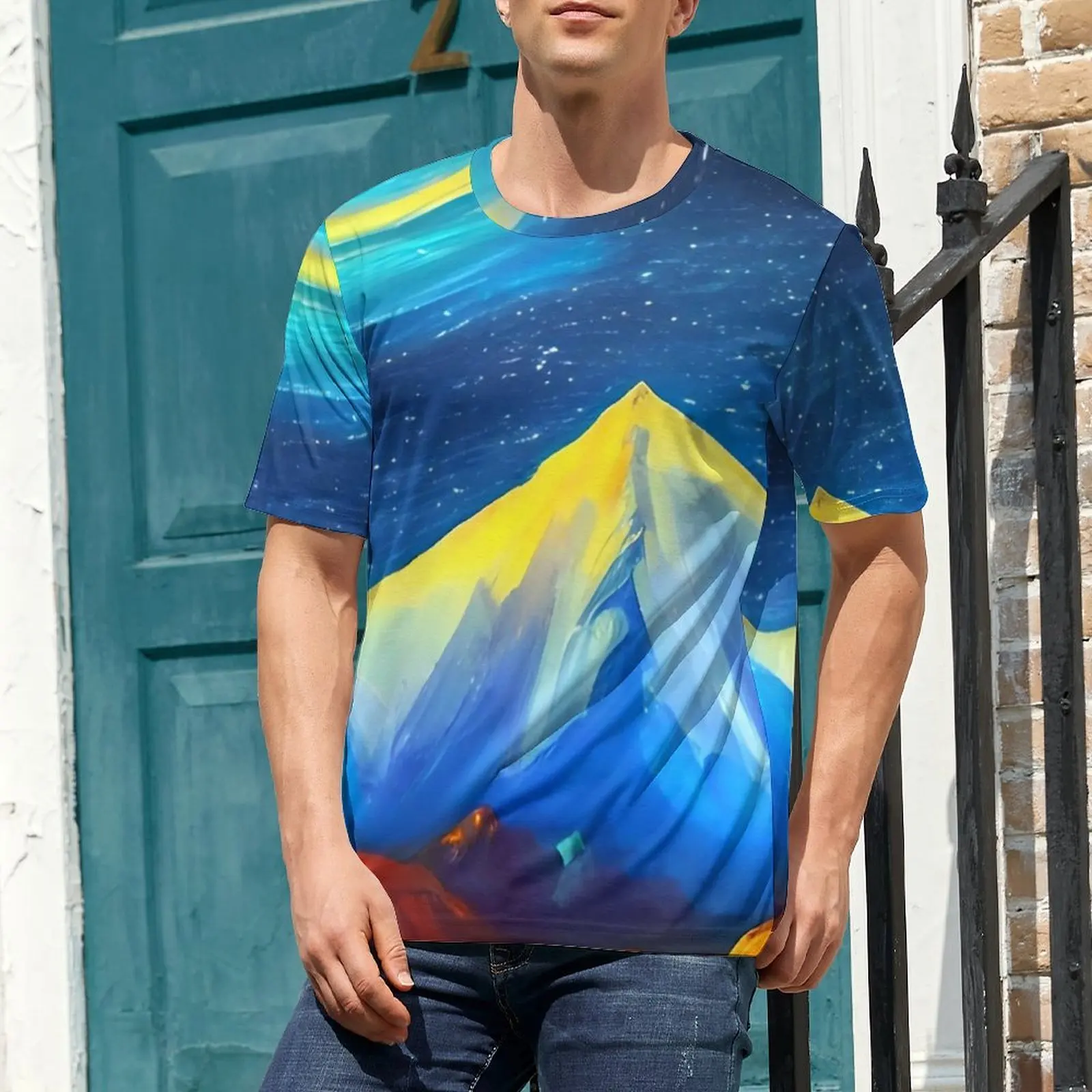 Beach T Shirt Starry Night Mountain Art T Shirts Spiritual Starry Art Harajuku Tee Shirt For Man Short Sleeve Plus Size Tops