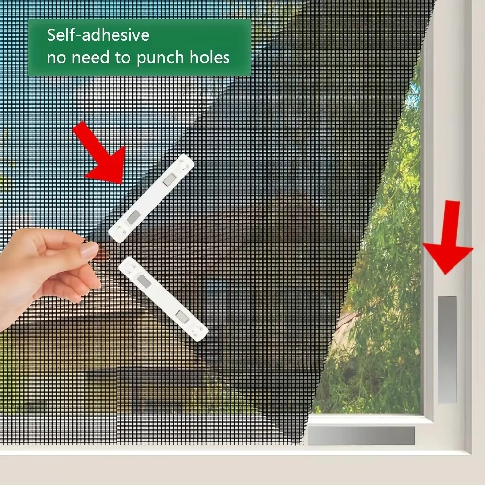 1set High Breathability Magnetic Window Screen No Drill Installation Magnetic Strips Mosquito Netting Set