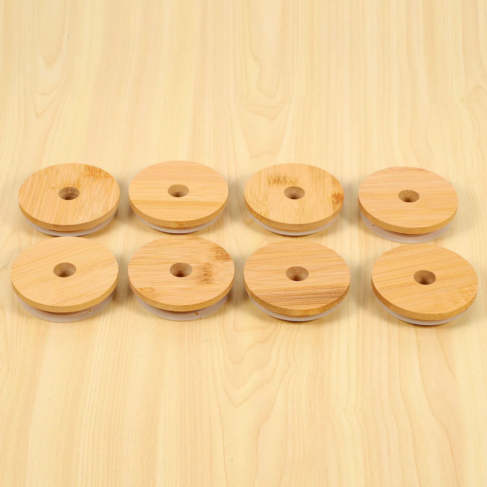 

LLCS-Reusable Bamboo Jar Lids 70MM Bamboo Jar Lids With Straw Hole For Wide Mouth Jar