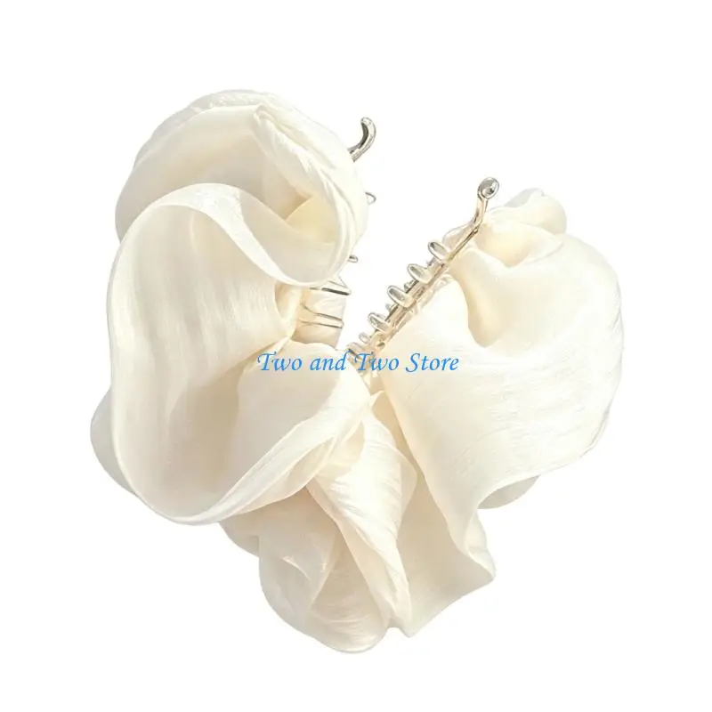 HX6F Sheer Mesh Banana Hair Clip with Oversized Ruffled for Back Hair Styling, Skincare, and Daily Wear Support