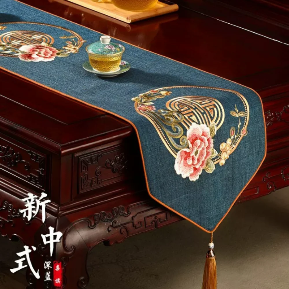 New Chinese Style Zen Waterproof Table Runner,Luxury Embroidery Tea Table Flag, Decorative Mat for Dining Table & Tea Table