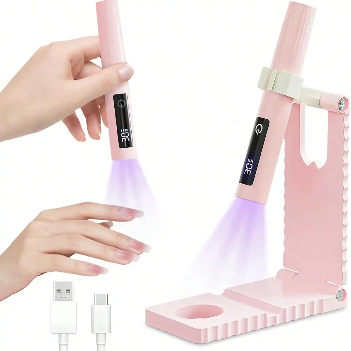 Gel Nail UV Lamp, Handheld Nail Lamp with Bracket, Portable Charging USB Wireless Nail Drying Lamp