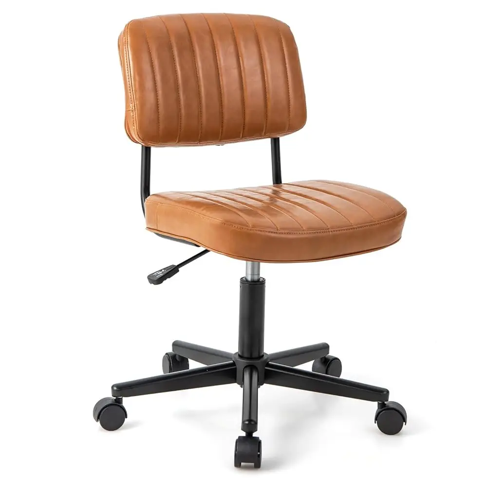 

Leather Office Chair Orange, Arml Low-Ba Computer Desk Chair, Retro Swivel Rolling Task Chair Height Adjustable Pu Leisure