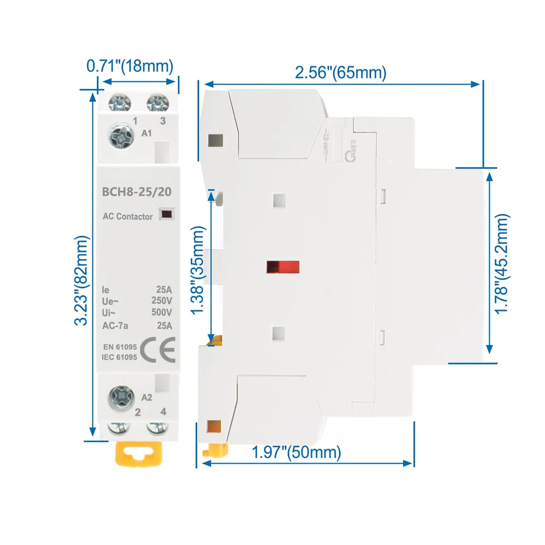 ABILKEEN BCH8-25/20 25A Household AC contactor 2NO Universal Circuit Control AC24V/110V/230V 2Pole Automatic AC Contactor