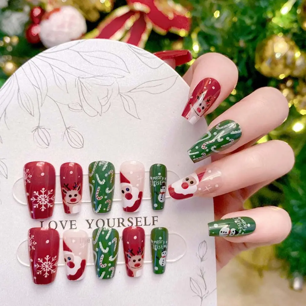 

24Pcs/set Christmas Snowflake Christmas False Nails Elk Pattern Nail Supplies Christmas Fake Nails DIY Nail Accessories