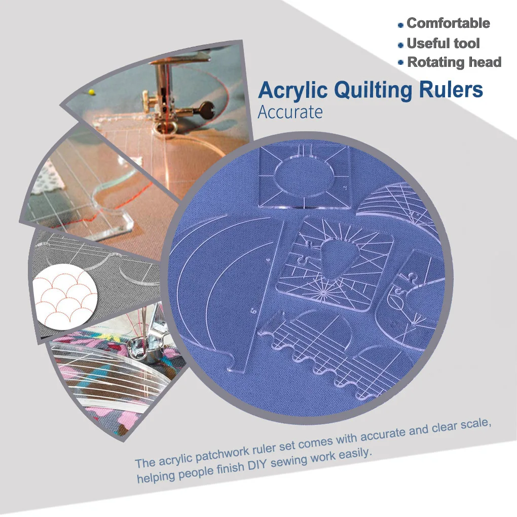 6 Pezzi Righelli per Quilting Acrilico Modello Patchwork Fai da Te Calibri Macchina da Cucire Tessuto Quilting Board Kit Accessori