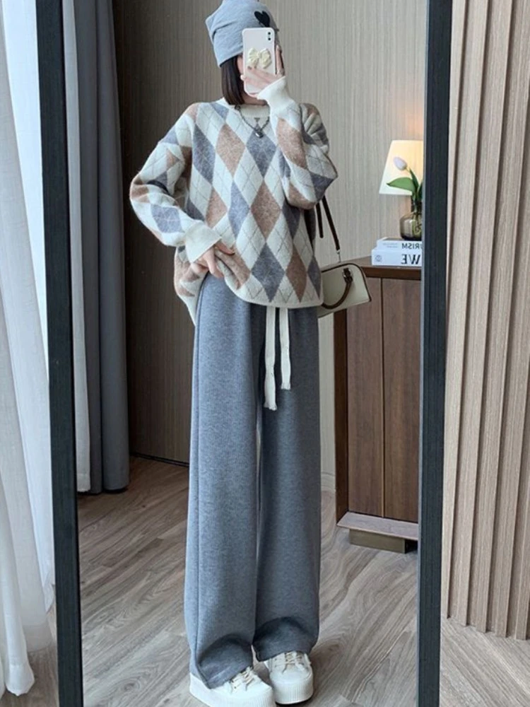 Novo 2024 veludo feminino perna reta calças casuais cintura alta drapeado até o chão bola de neve bla versátil all-match