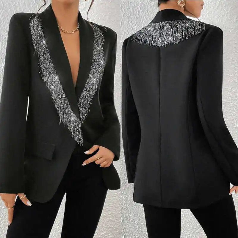 

Fashion Women's Suits 2 Pieces Jacket Pants Shawl Lapel Handmade Tassel Slim Leisure Business Office Wear Customized