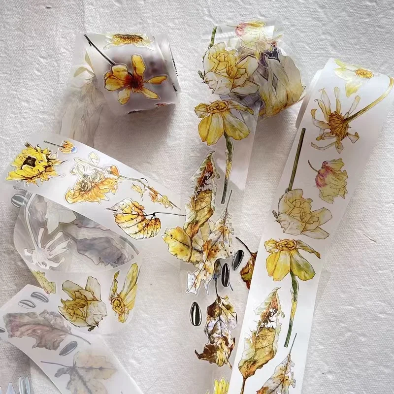 Vintage Colorful Leaves Flowers Washi PET Tape for Card Making Planner DIY Scrapbooking Plan Decorative Sticker