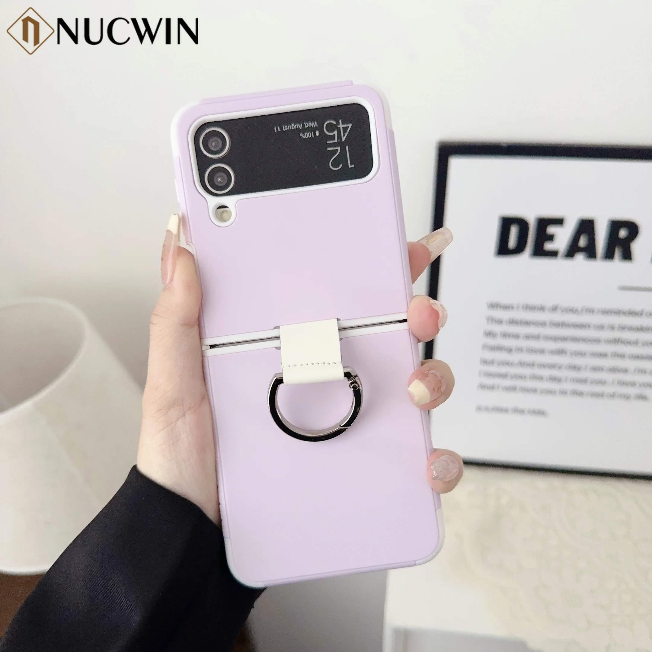 Luxury Ring Holder Case for Samsung Galaxy Z Flip 6 5 4 3 flip6 Flip5 Flip3 4 5 6 2 In 1 Candy Pure Color Shockproof Cover Flip6