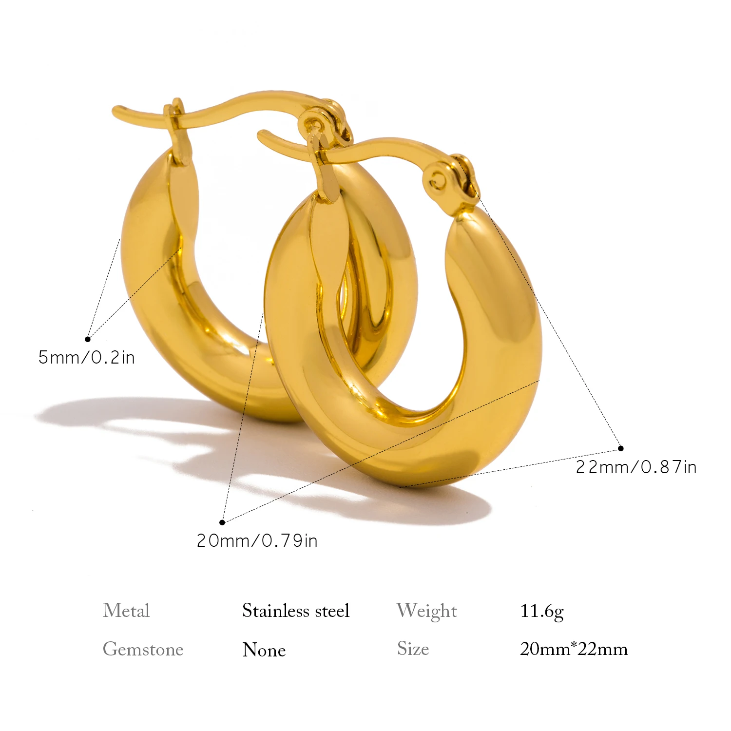 UHBINYCA Smooth Chunky Hoop Earrings for Women Texture C Shape Statement Earring Fine Polishing Stainless Steel Jewelry Gift