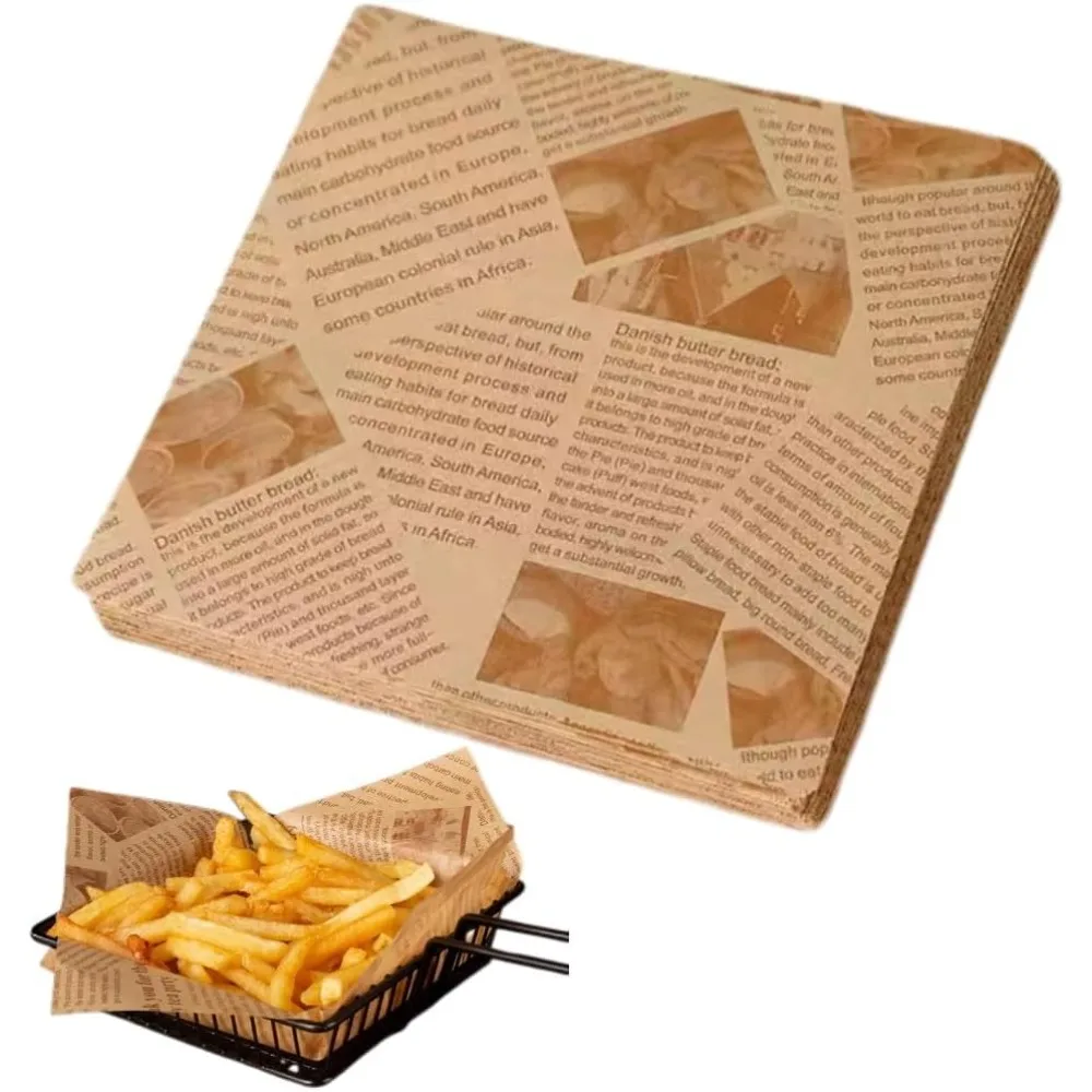 100/1000 Pcs Newspaper Print Deli Paper Sheets,Food-grade Greaseproof Papers Food Plate liners for Sandwiches, Burgers, Fries