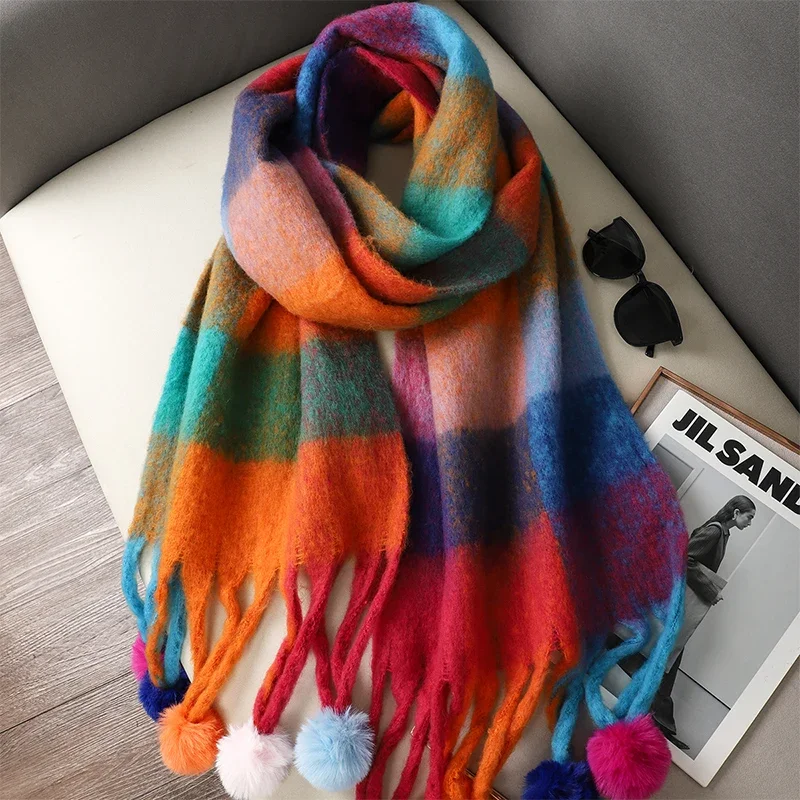 2024 NEW Cashmere Womens Scarf Winter Thick warm Solid Wraps Female Pashmina Long Tassel Female Bufandas Thick Blanket