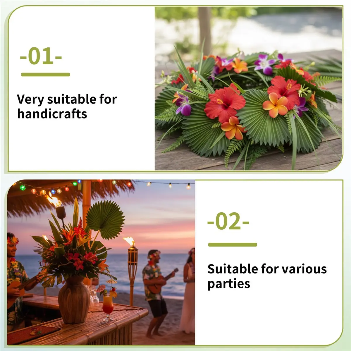 ABQX 3 Pcs Artificial Palm Leaves Bunch Green Plastic Fake Plants Simulation Leaves Flower Arrangement Home Decoration