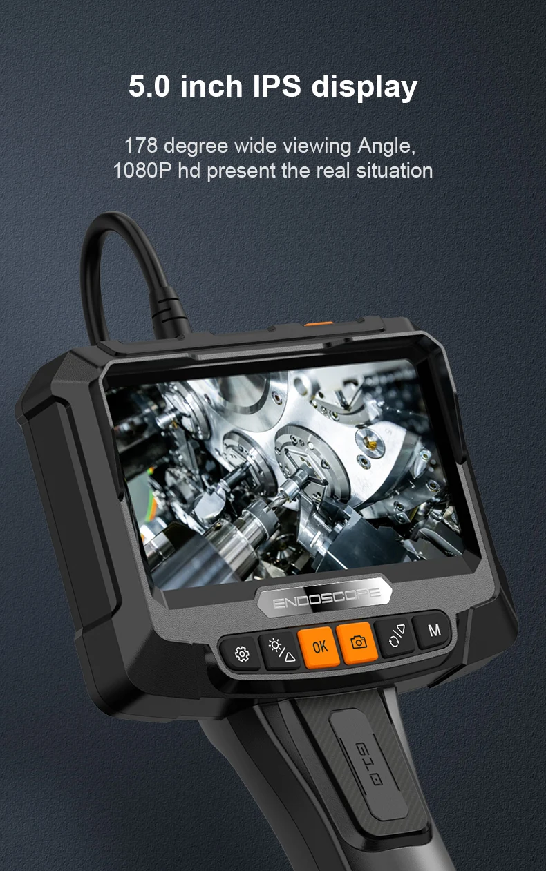 الشركة المصنعة الجديدة فحص Borescope الصناعي 2MP 5 بوصة IPS شاشة 5.5 مللي متر عدسة مزدوجة 1 متر إصلاح صلب