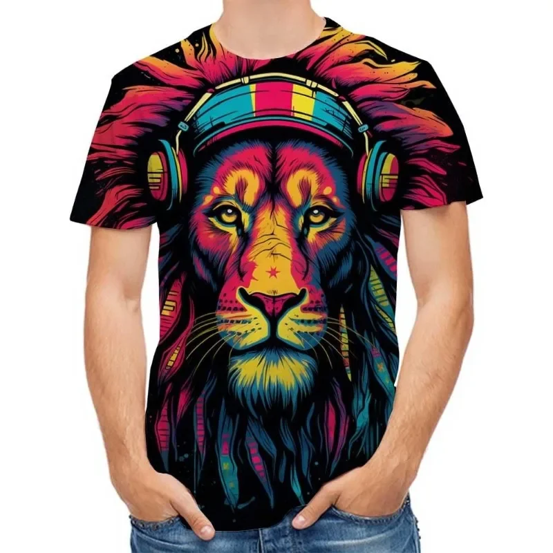 Animal lion tiger 3D printed T-shirt for men 24/25 summer personalized top casual T-shirt Harajuku street T-shirt role-playing