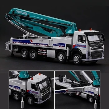 1/50 Volvo Concrete Pump Truck Toy Car Diecast Meatl Vehicle Model Pull Back Sound &amp; Light Miniature Collection Gift for Children Kid