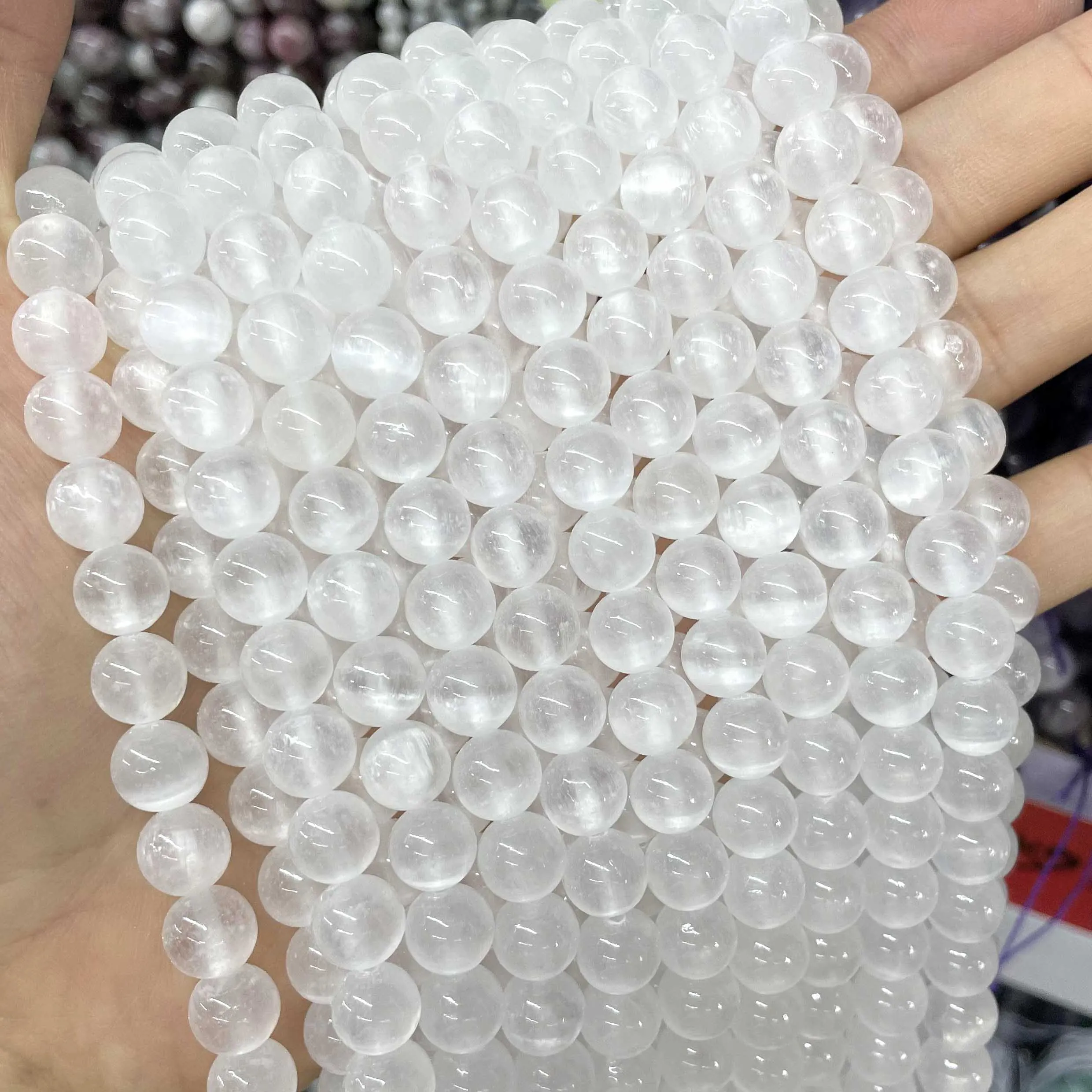 6 8 10MM Natural Gemstone Colorful Selenite Stone Loose Round Spacer Beads For Jewelry Making Diy Bracelet Necklace Earrings