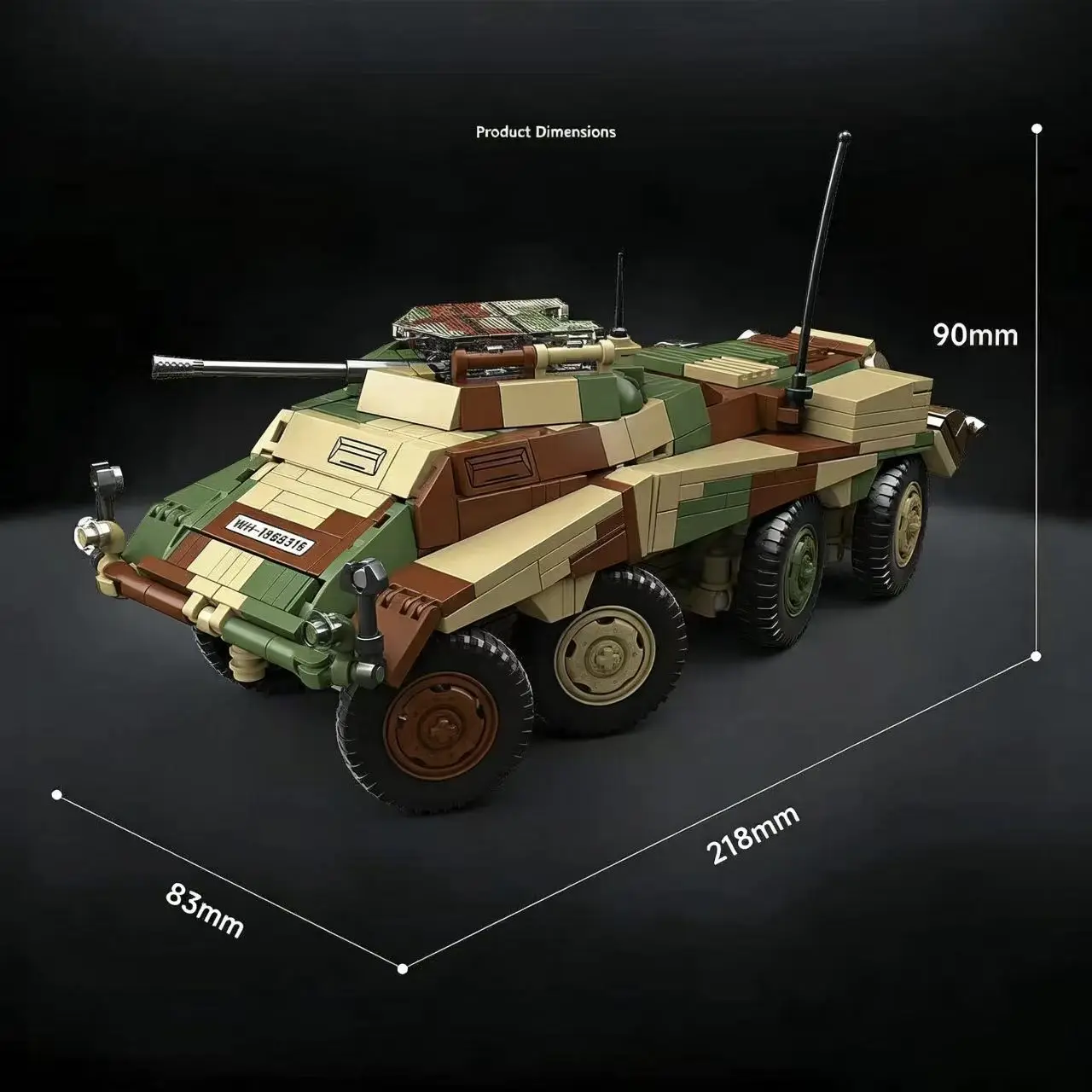 100322 Sd.Kfz.234/1 Armored Recon Vehicle Building Blocks 875Pcs, Military Bricks with Random Minifigure, Collectible Hobby Toy