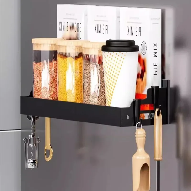 agnetic Refrigerator Shelf Spice Rack with Paper Roll Holder Kitchen Supplies Organizer Hooked Storage for Kitchen