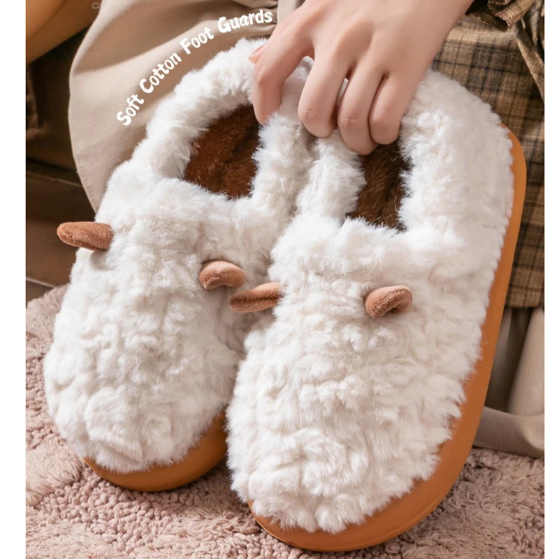 

House Fuzzy Slipper Women Rabbit Winter Warm Fur Contton Plush Non Slip Grip Indoor Lazy Female Home Floor Shoe Flat Furry