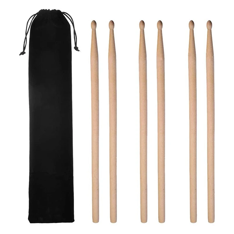 3 Pairs Drum Sticks Maple Drumsticks Wooden Drum Sticks 5A Size with Carry Bag for Playing Practicing Drum