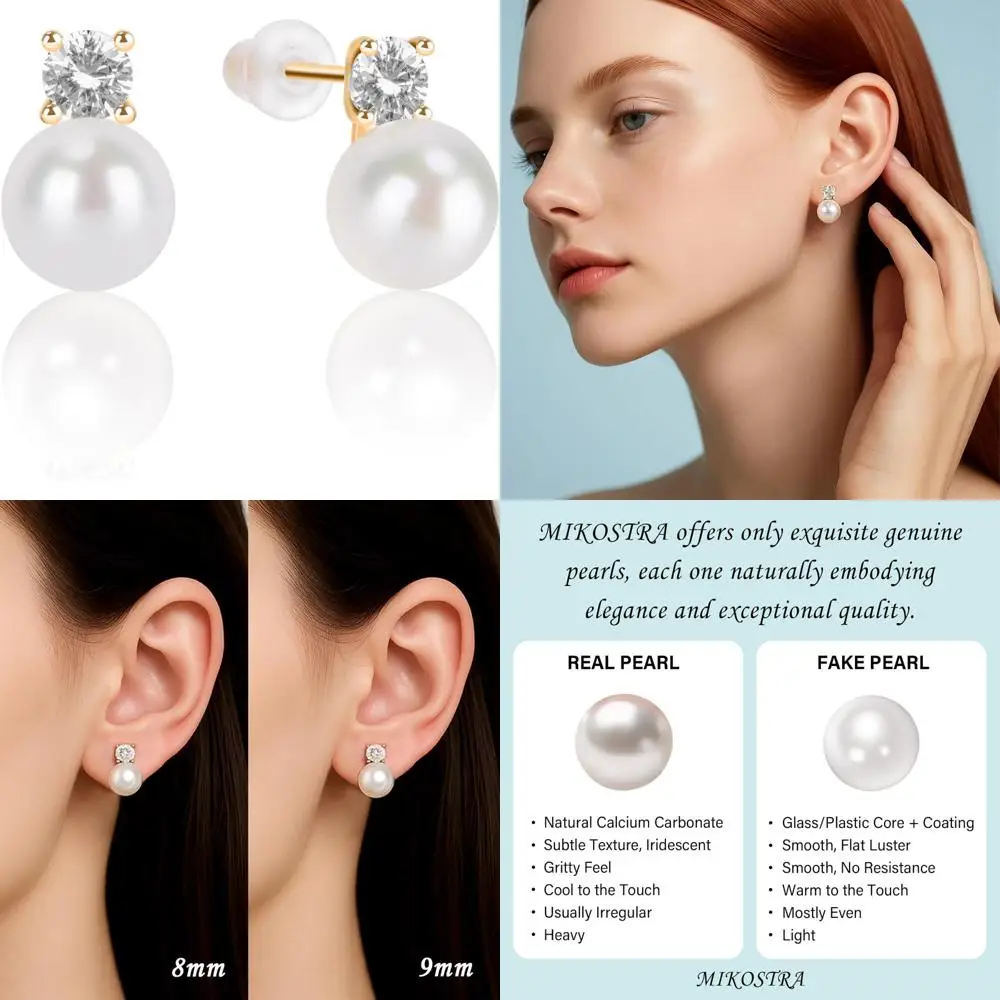 

Freshwater Cultured Pearl Stud Earrings with AAAA+ Quality Cubic Zirconia in 18K Gold, Hypoallergenic for Sensitive Ears