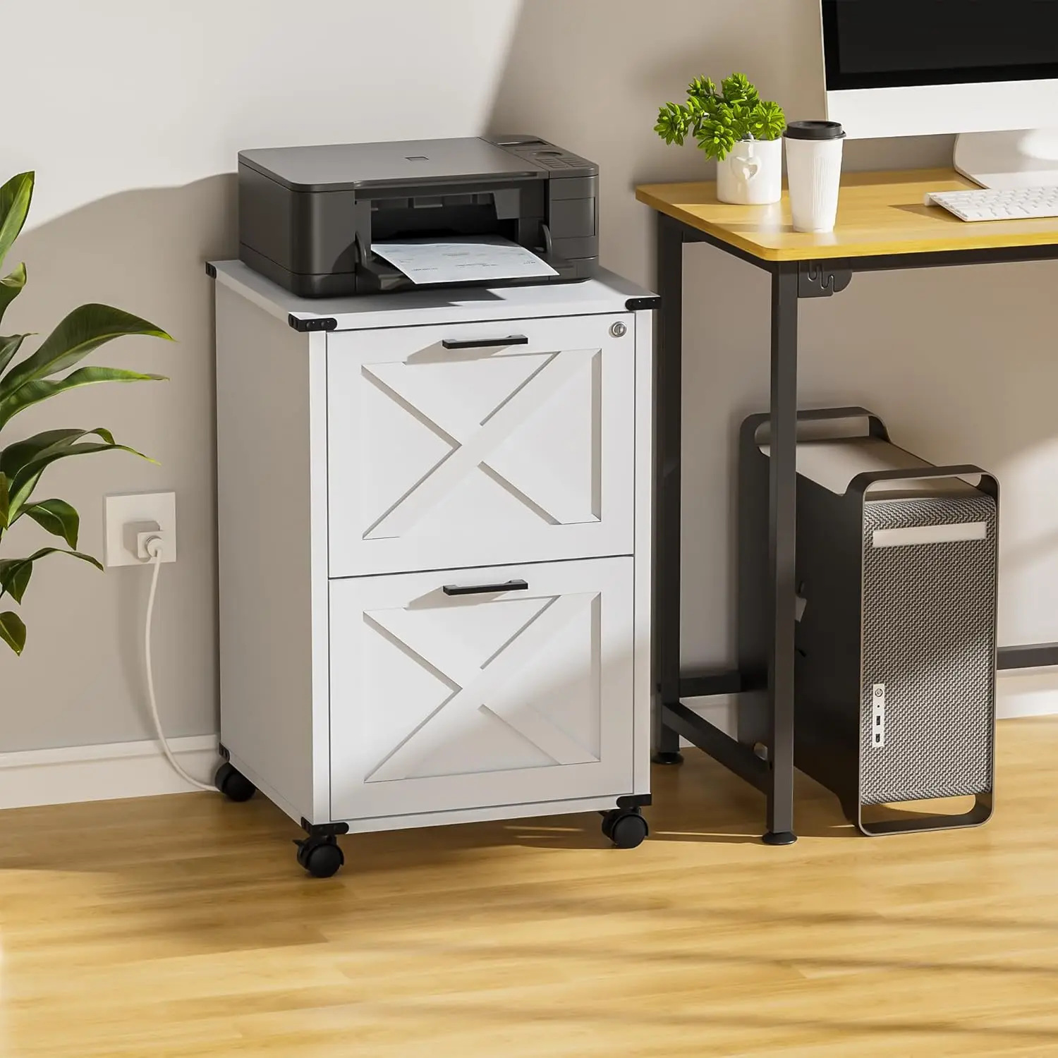 

Wood File Cabinet Lock Nightstand Charging Station Two Drawer Under Desk Lateral Filing Cabinets Home Office Printer Stand Stora