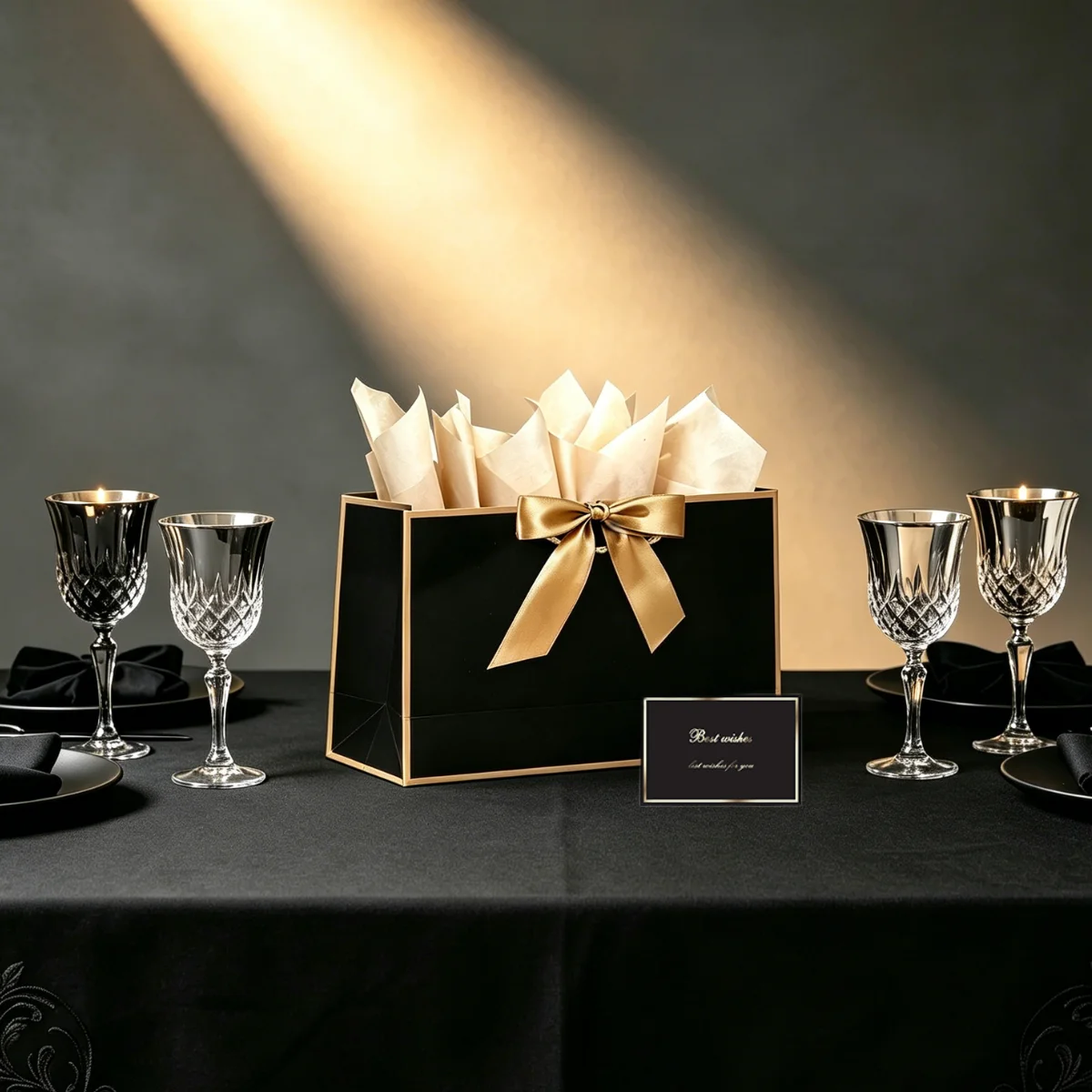 Large Elegant Black Gold Gift Bag, Handheld Shopping Bag Suitable for Girls, Women's Birthdays, Valentine's Day, Thanksgiving, view 3