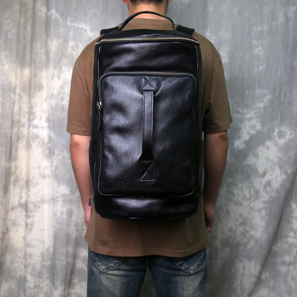 Handmade Retro Leather Shoulder Bag With Layered Cowhide Portable Casual Travel Bag Large Capacity Trendy Bucket Bag Backpack