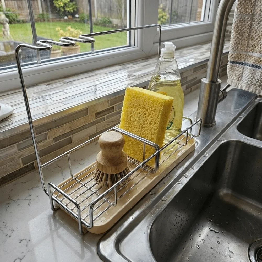 Detachable Drip Tray Dishcloth Drying Rack Rustproof Metal Open Hollow Structure Storage Rack Freestanding Storage