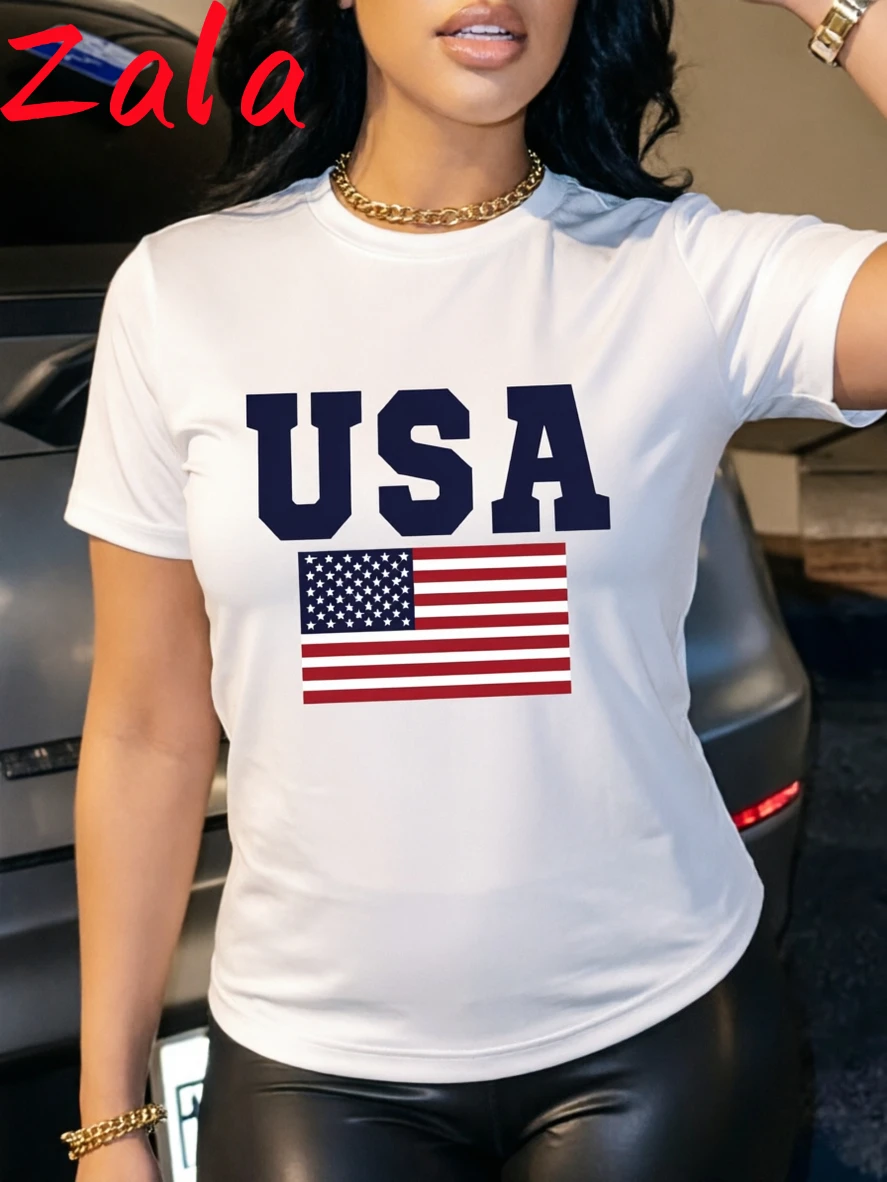 Patriotic USA Letter Printed Women's T-shirt Casual Crew Neck Short Sleeve Perfect for Spring Fall Everyday Top Women's Clothing