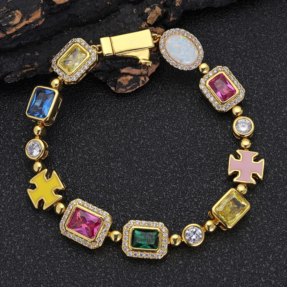 

European and American Hip Hop Colored Gemstone Couple Bracelet