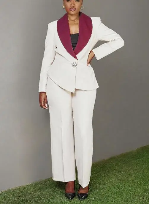 

Women's Fashion Two Piece Set 2025 Elegant Elegant Commuting Contrasting Color Large Lapel Casual Suit Two-Piece Set for Women