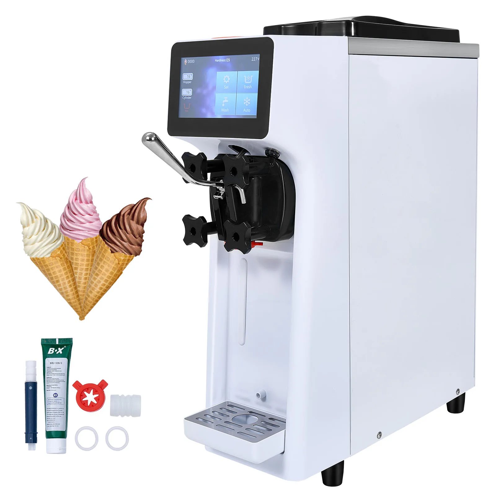 Machine à crème glacée commerciale SucceBuy, rendement 10,6 QT/H, machine à crème glacée molle à saveur unique, à poser sur comptoir, écran tactile, pour les en-cas