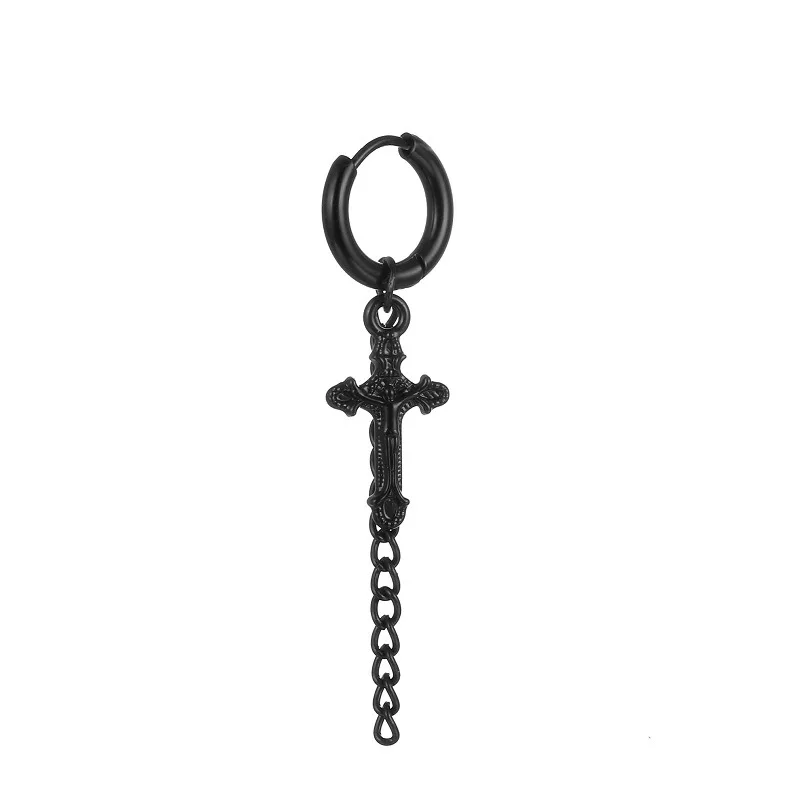 Hip pop Earrings Stainless Steel Punk Jewelry for Men Corss Dangle Ear Piercing Jewelry Titanium Plating Earring for Women