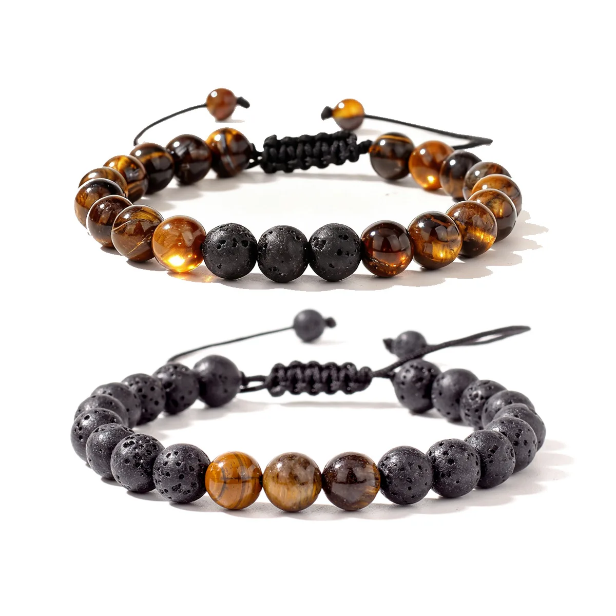 Bracelet de perles de lave noires pour hommes et femmes, 8MM, pierre d'oeil de tigre, corde tressée réglable, bijoux de guérison de Yoga, cadeau