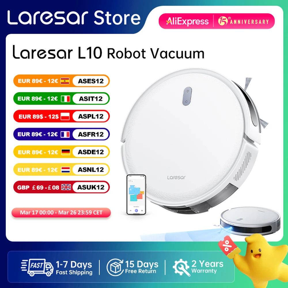 Laresar L10 SoF LiDAR Robot Vacuum Cleaner Mop 6500Pa 150min Cordless APP Control Smart LDS Planned Home Floor Carpet Cleaning