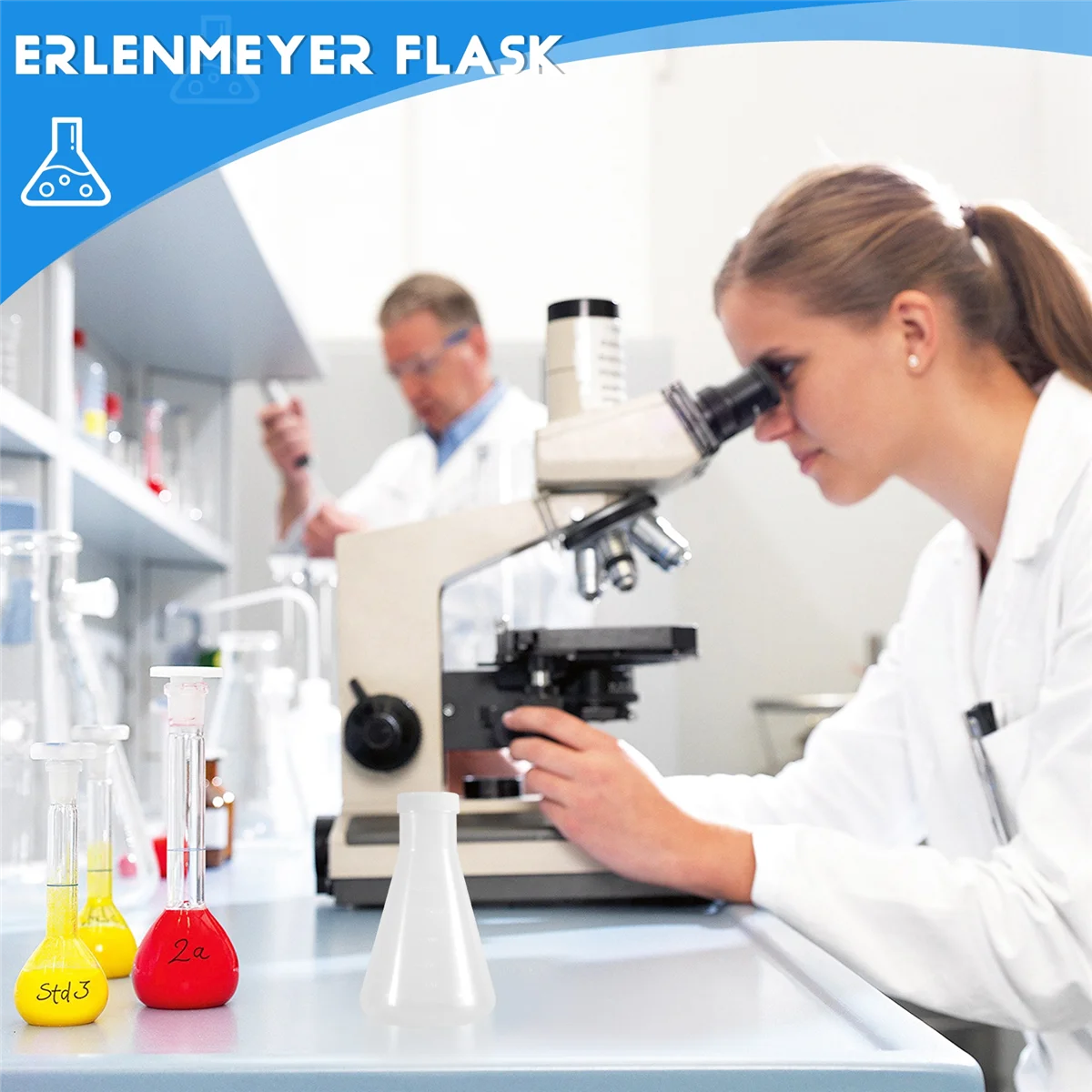 A06K Laboratoryjna plastikowa koniczna kolba Erlenmeyera z podziałką, pomiarowa, gładka, gruba ścianka, dwa butelki o pojemności 250 ml