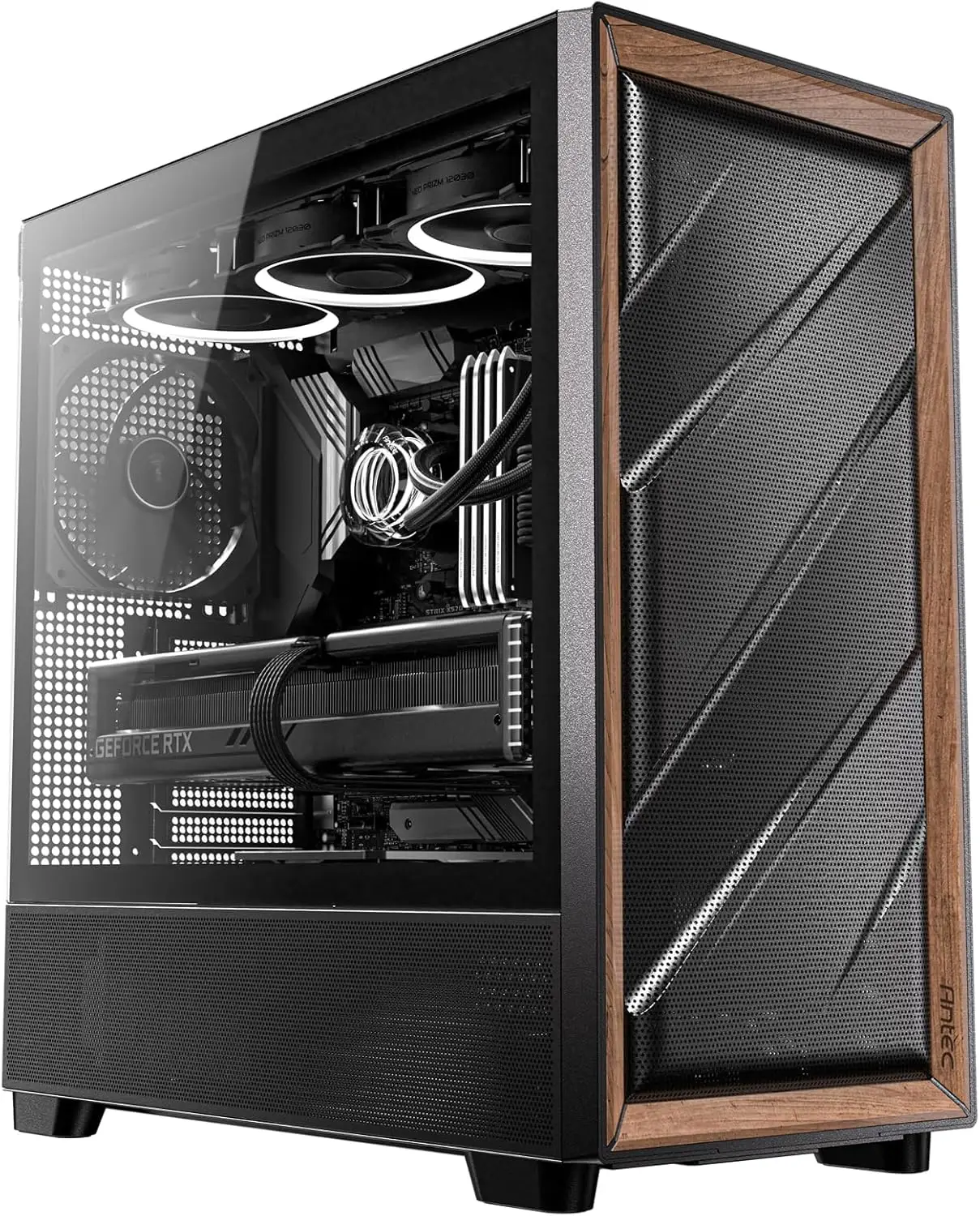 Mid-Tower E-ATX PC Case with 5 PWM Fans, Walnut Wood Front Panel, Type-C, Supports 420mm Radiator & Back Connect Motherboard