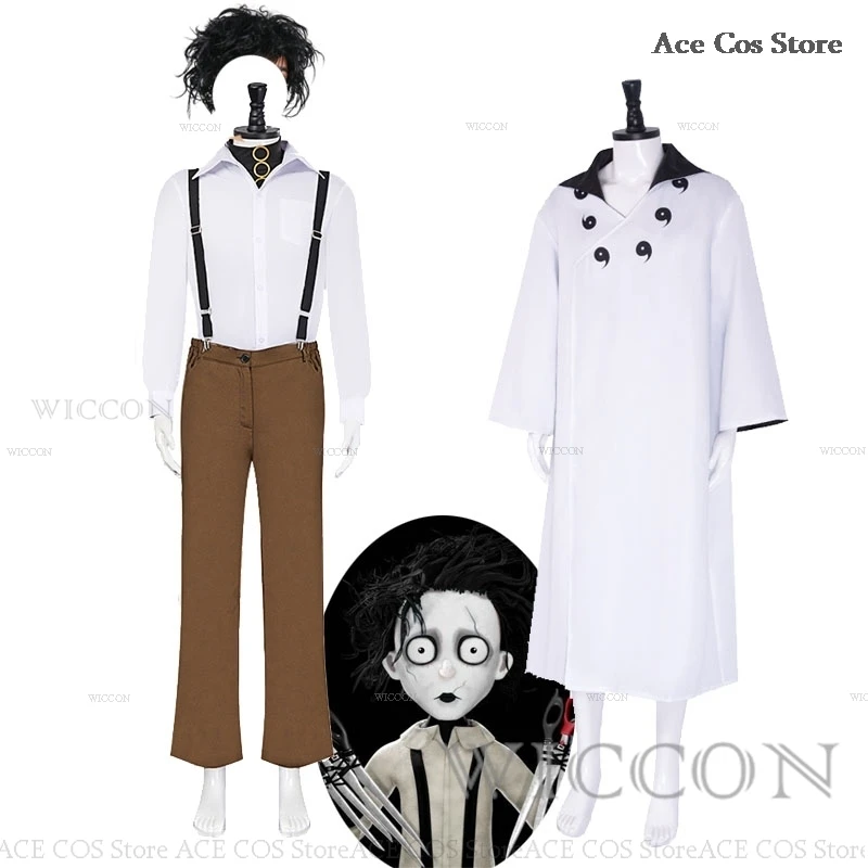 Robot Edward Johnny Cosplay Costume Overalls Rompers Suspender Halloween Party Classic Movie Edward  Roleplay Robots Wig