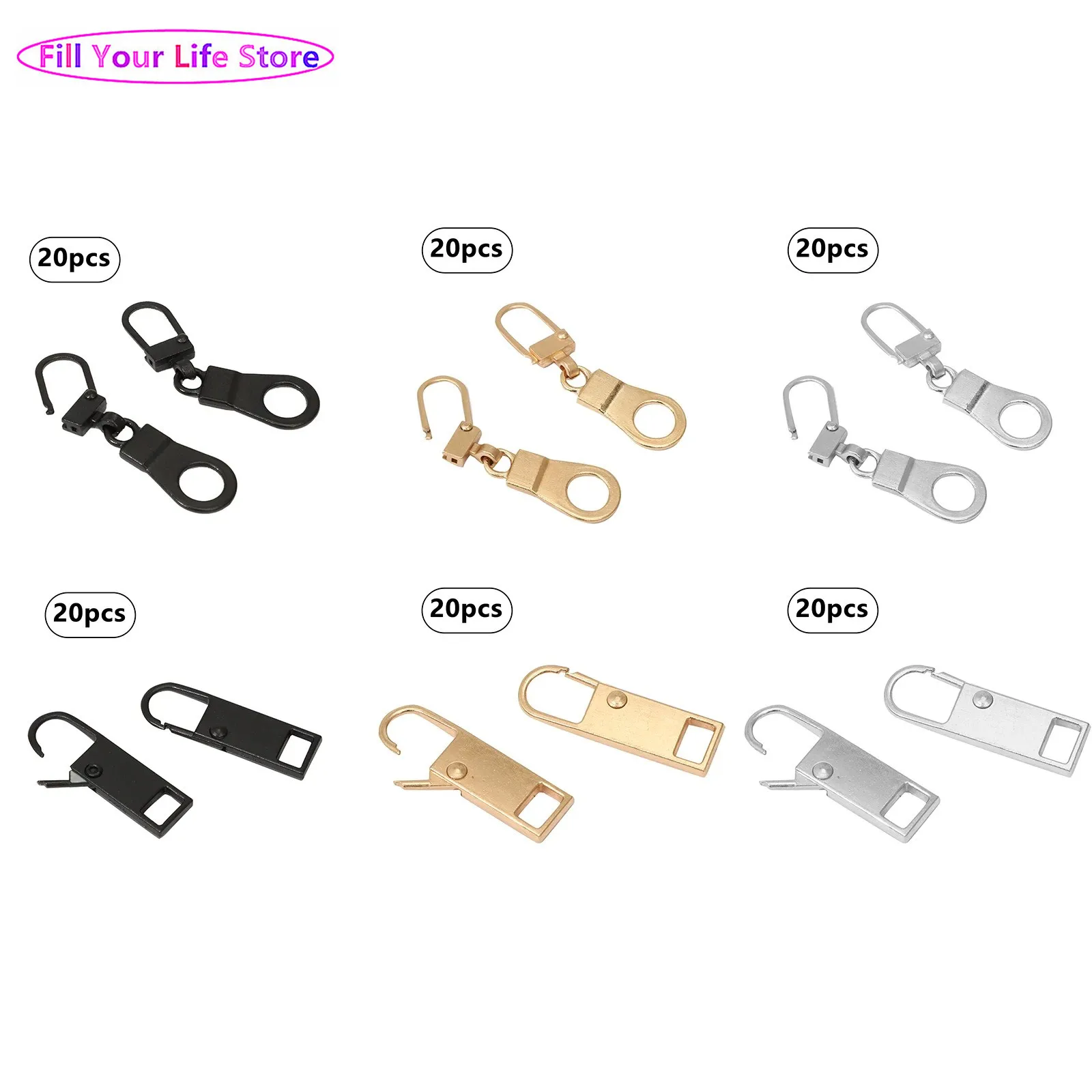 20Pcs Metal Zipper Universal Detachable Type Durable Metal Zipper for Bags Coats Shoes And Boots