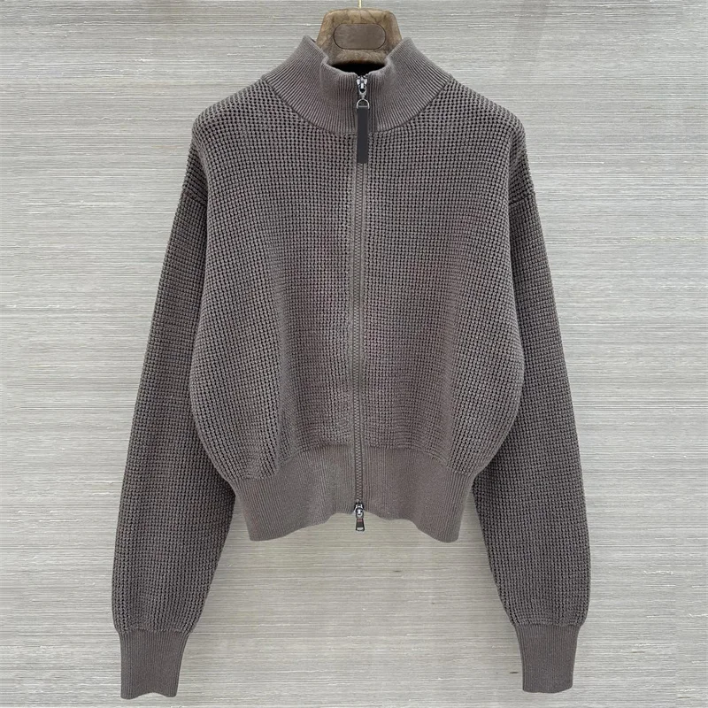 cardigan for women New elastic knitted slim women's long sleeved top for autumn 2026 Cotton blend semi high neck women's sweater