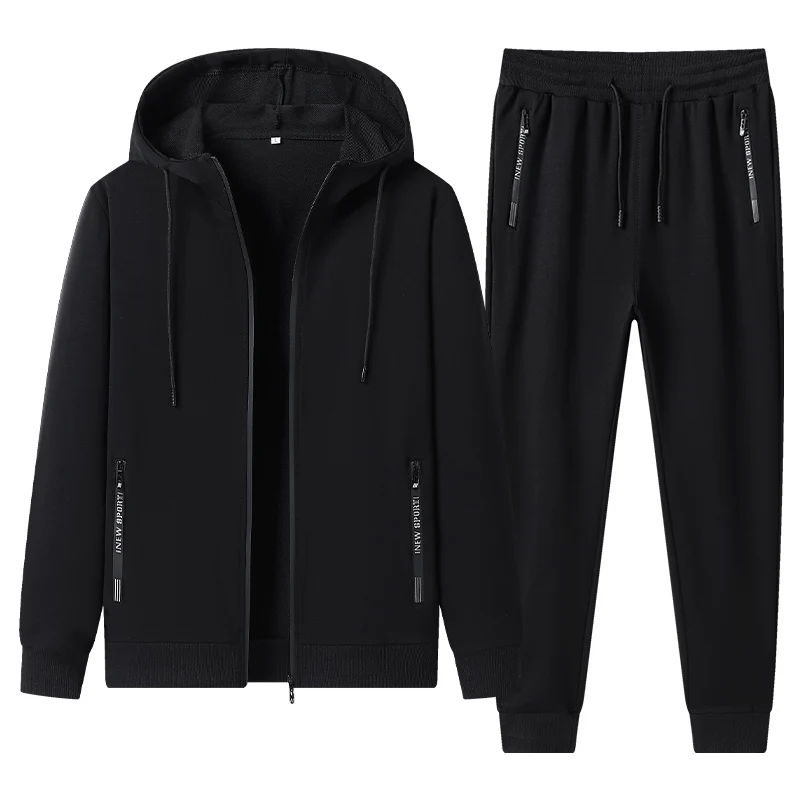 Men Sets 2024 New Winter Autumn Men\'s Casual Clothing Solid Color Hoodie 2 Piece Set Zipper Sweatshirt Sweatpants Tracksuits