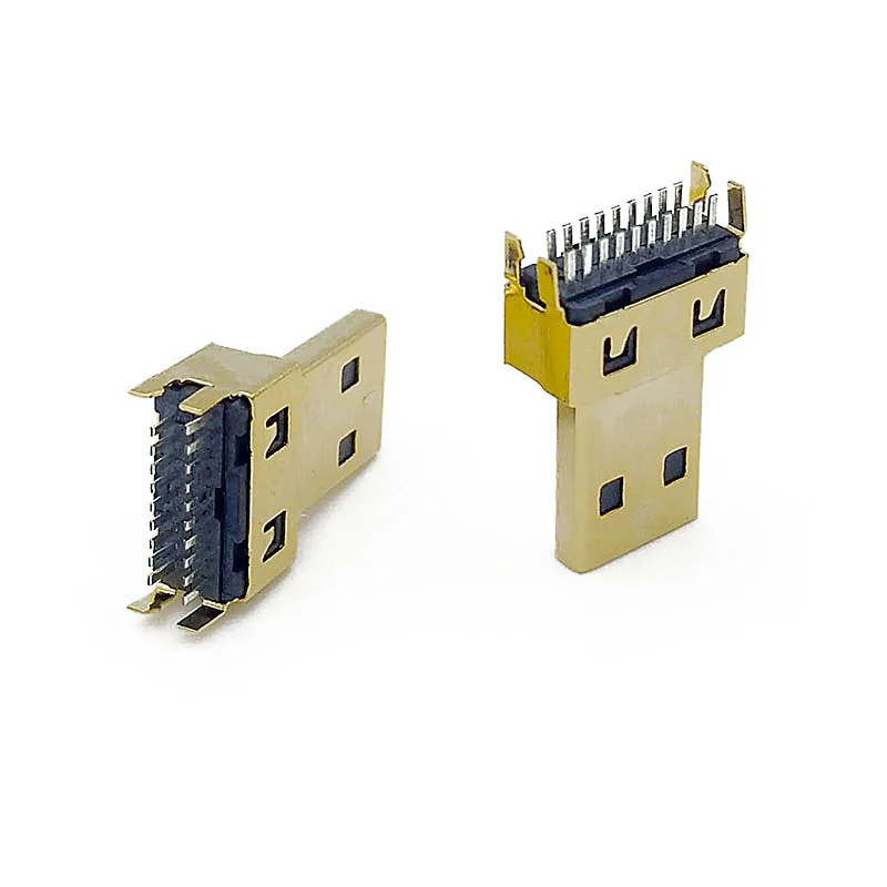 Conector macho Micro HDMI 20 piezas, conector tipo D, férula 19P, chapado en oro