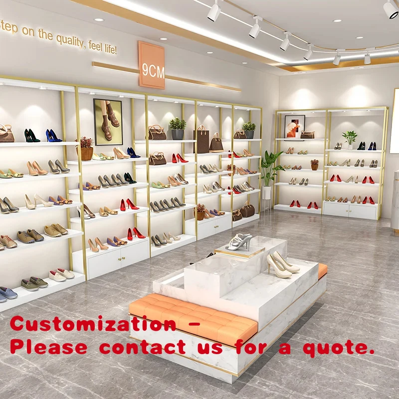 custom.5 Tier Shoe Store Display Racks Retail Luxury Shoes Stand Metal Shelf Shelving Gold Shoe Rack Display