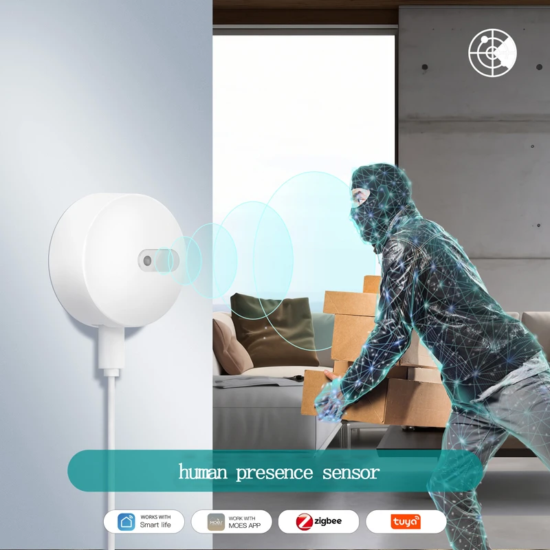 ZigBee Tuya Smart Home 24GHz Microwave Human Body Presence Sensor App Remote Control Magnetic Infrared Motion Detection