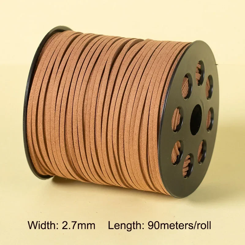 90 Meters Faux Leather Cord Rope 2.7mm Width Flat Suede Leather String for Bracelet Necklace Jewelry Making DIY Handmade Craft