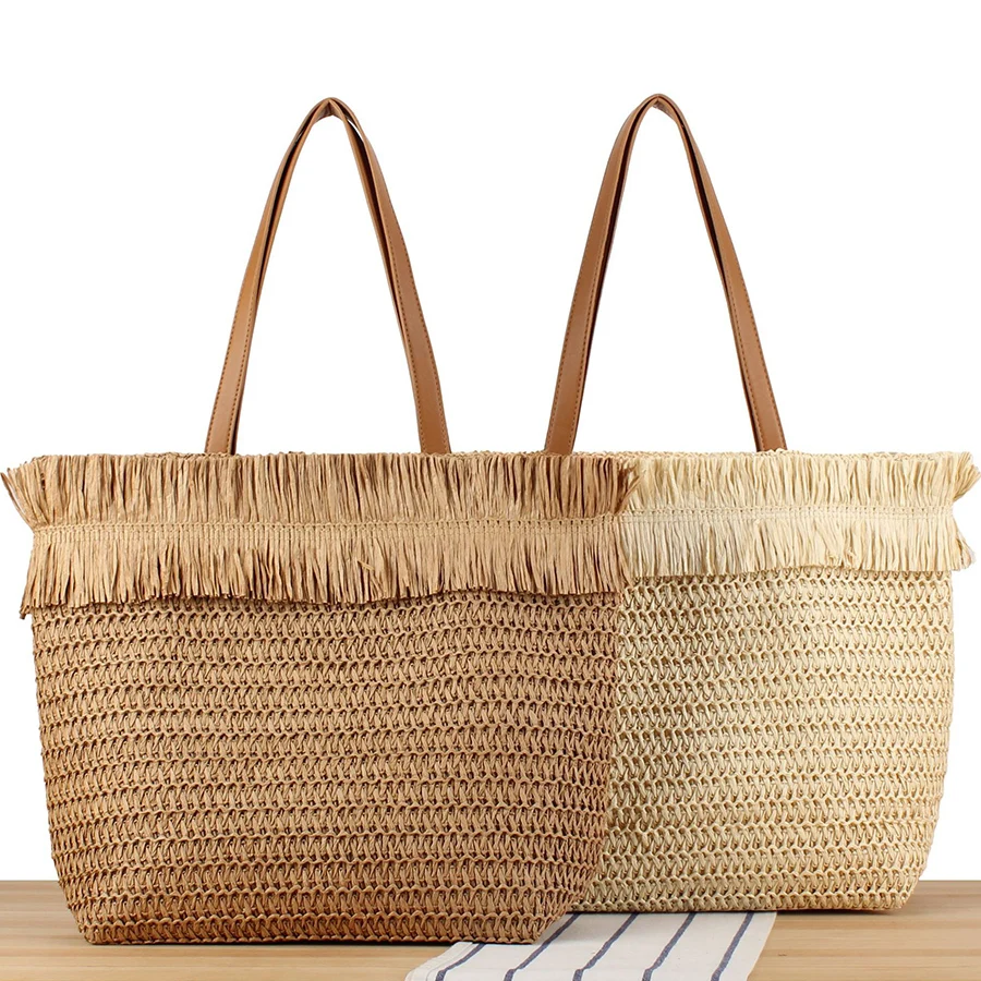 

Large Capacity Straw Weave Tote Bag for Women Summer Beach Handbag Tassel Bohemian Shoulder Bag Ladies Travel Beach Shopping Bag