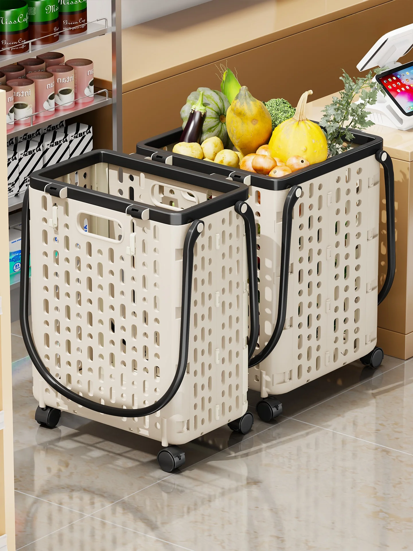 portable-lightweight-hand-pulled-shopping-cart-vegetable-buying-small-trolley-foldable-plastic-material-for-grocery-shopping